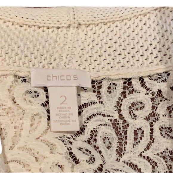 NEW Chico’s Cream Open front Cardigan Sweater with lace back Women’s Sz 12 - Picture 6 of 8